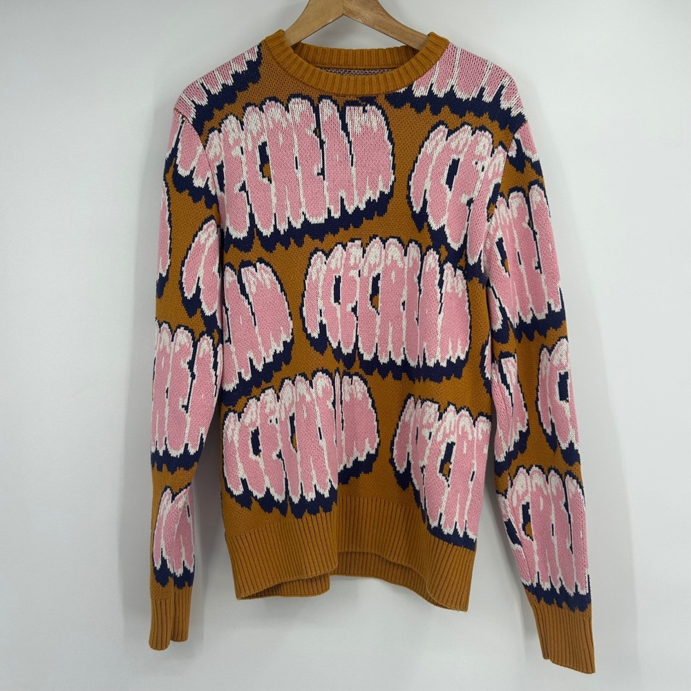 Icecream Candy Sweater Mens Medium Buckthorn All Over Logo Cotton Knit BBC